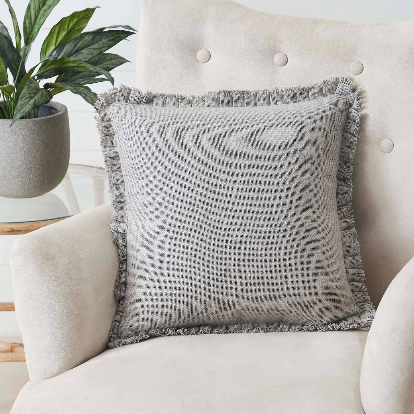 Burlap Fringed Ruffle Pillow